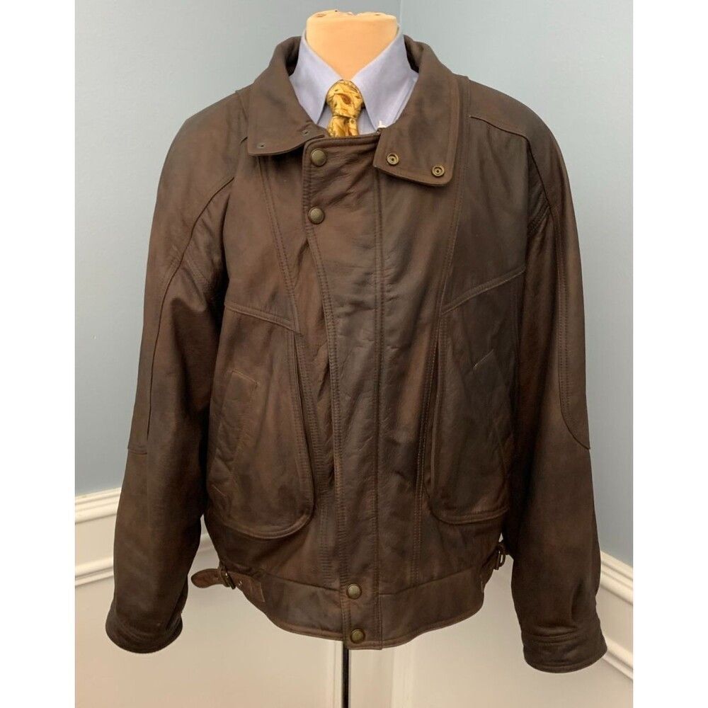 Vintage Georgetown Leather Design Jacket Mens XL Oversized Lined Patina 80s